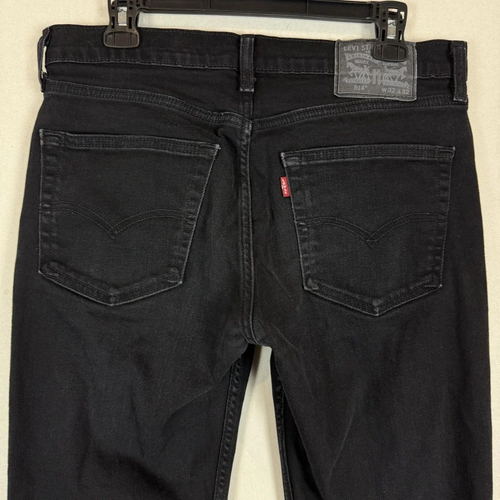 Levi's 514 Jeans Mens 32x32 Black Dark Wash Regular Straight Stretch Denim